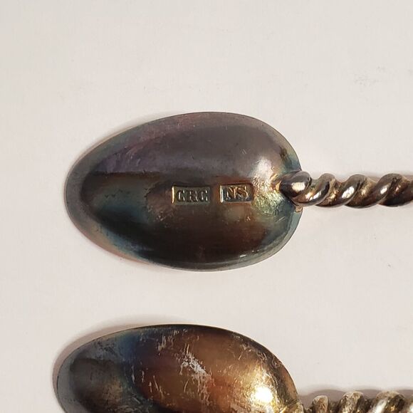 Antique 4 Pc Nickel Silver Coffee Spoon Twist Handle Numbered C.R. Carlstrom - Picture 8 of 14